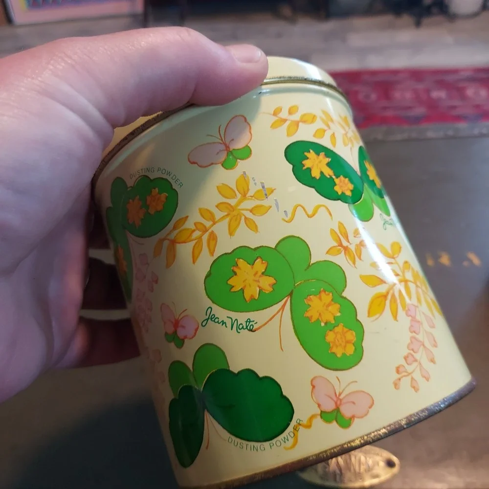 Vintage Jean Nate Butterfly Dusting Powder Tin Charles of the Ritz 5x4 Retro 70s